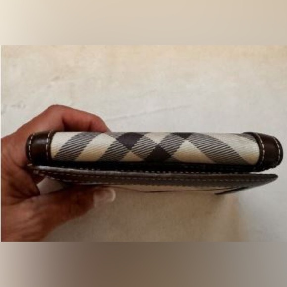 Burberry Blue Label Small Folding Wallet-6 Card Slots White Plaid Brown Leather - Picture 9 of 14